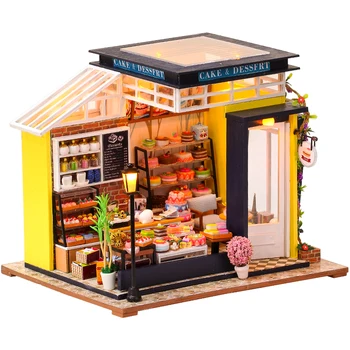 DIY Træ Dukkehus Kit Miniature Bygning med Møbler, Tilbehør Voksen Samle Legetøj Bage Kage Dukke Hus Kids Gave
