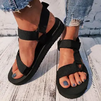 DORATASIA INS kvindelige magic tape flade sandaler, åben tå velcrp comfy kvinders sandaler, platform nyt mærke mode sommer sko kvinde