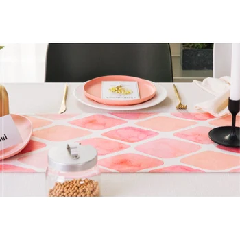 DUNXDECO bordløber Langt Bord, Dække Stof 2lag middagsselskab Tabelcloth Enkel Frisk Pink Check Geometriske Romantisk Dekorere