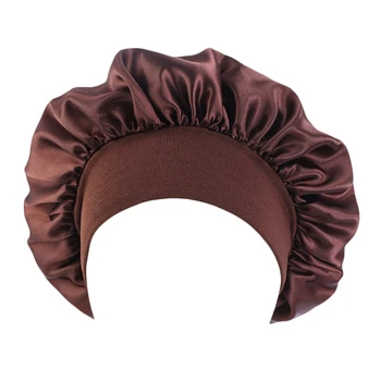 Dame Satin Silke Bonnet Sove Cap Blød Elastisk Bredt Bånd Salon Hoved Hår Dækker Solid Farve Kemo Natten Sovende Hat