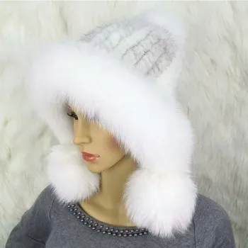 Damer virkelig mink pels hatte høreværn fox fur hår bolden ædle kvinder varm vinter fashion