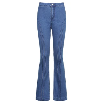 Darlingaga Vintage Y2K Æstetiske Tynde Høj Talje Streetwear Jeans Slim Flare Pants Denim Boot Cut Bukser 90'erne Patchwork Jeans