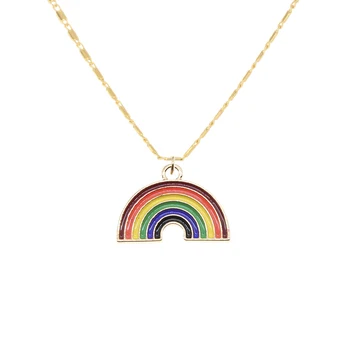 Dejlig farverig regnbue vedhæng zink legering halskæde, lang kæde smykker sweetheart kvinde mand venskab pige gave