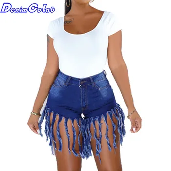 Denimcolab 2021 Mode Lang Kvast Elastisk Denim Shorts Kvinder Sommeren Afslappet Tynde Blyant Bukser Damer Streetwear Hot Shorts