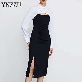 Designer Kvinder To delt sæt 2021 Nye Hvide Kort top Sort spaghetti strop kjole Sexet Ruched Midi kjoler Bodycon YNZZU 1D062
