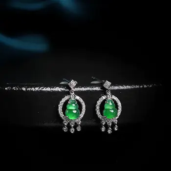 Designer oprindelige sølv indlagt ice frø solen grønne naturlige kalcedon græskar øreringe elegant luksus damer mærke smykker