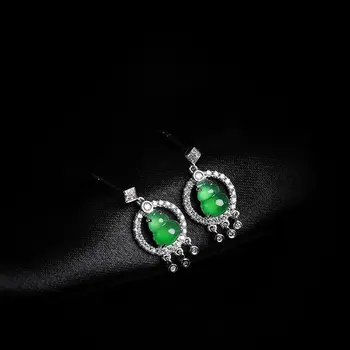 Designer oprindelige sølv indlagt ice frø solen grønne naturlige kalcedon græskar øreringe elegant luksus damer mærke smykker