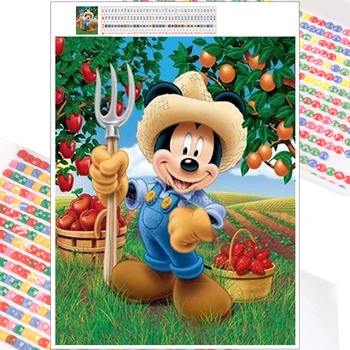 Diamant Broderi-Disney Mosaik Maleri Mickey Manor Apple Tree 5D DIY Fuld Pladsen Runde Cross Stitch Vægmaleri Hjem Dekoration