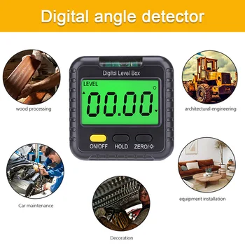 Digital Vinkel Finder Magnetisk Mini-Niveau og Facet Måle Træbearbejdning med LCD og Baggrundsbelysning 180 Graders Rotation