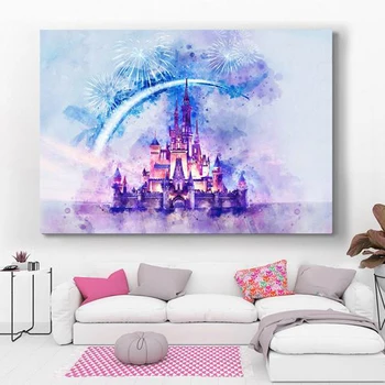 Disney Akvarel Magic Castle Diamant Maleri 5D DIY Runde Bor Diamant Broderi Mosaik Cross Stitch Kits Hjem Indretning