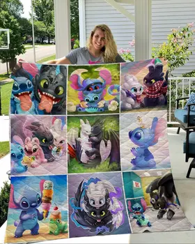 Disney-Animationsfilm Søde Lilo Stitch Sommer Quilt Tæppe Mat 3D Printet Seng og Sofa Til Børn, Voksne Dreng Piger Vaskbar Sengetæppe Dynen