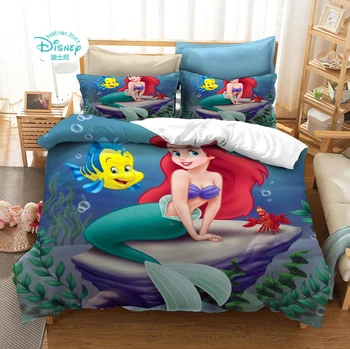 Disney Tegnefilm Lille Havfrue Ariel Trykt Sengetøj Sæt til Børn Piger Soveværelse Indretning Duvet Cover Sæt