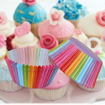 Disponibel Rainbow Cupcake bagepapir Kop Muffin Tilfælde Liners til Ferie Leverancer Sæt af 100