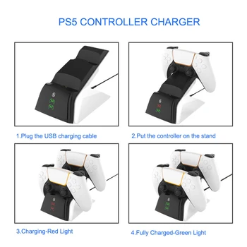 Dobbelt Oplader til DualSense Oplader Dock Station med LED-Indikator OS Stik AC-Adapter til PlayStation 5 PS5 Wireless Controller