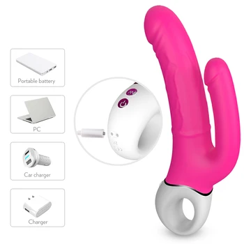 Dobbelt anal, dobbelt stød og multi-punkt stimulation falske penis G-punktet, klitoris massager voksen masturbation toy silikone