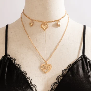 Docona Mode Guld Hjerte Form Pandent Halskæde til Kvinder Kreativitet Geometriske Brev Kvindelige Bryllup Smykker Engros 17698