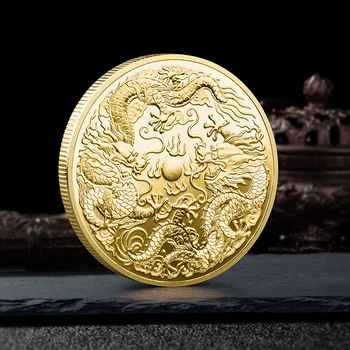Double Dragon Spille Perler Slange Sølv og Forgyldt 40mm Collectible Souvenir-Specie Kinesiske Traditioner Erindringsmønter