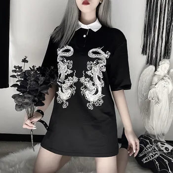 Dragon Print Vintage Gotiske Kvindelige T-shrits Foråret 2021 Egirl Grunge Punk, Emo Y2K Æstetiske Harajuku T-shirt Kvinder Smarte Harajuku