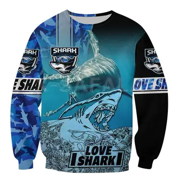 Dyr Elsker Shark 3D-Print Hættetrøjer Mand Kvinder Harajuku Pullover Sweatshirt Hætte Outwear Casual Træningsdragt Unisex Zip Jakke-3