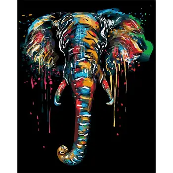 Dyr Olie Maleri Af Numre Elefant Farvet Tegning, Maling Af Antal Lærred Moderne Maleri 60x75cm DIY Gave Home Decor