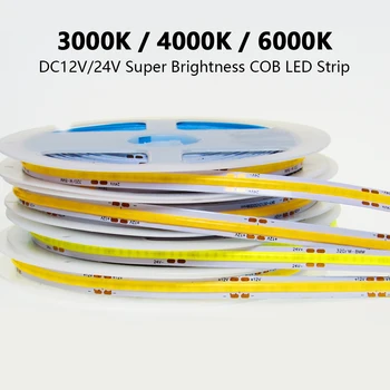 Dæmpbar 12V 24V FCOB COB LED Strip Light Chip RA90 320Led/m For Indretning Soveværelse Værelse Fleksibel DC COB Led Strip Tape 12 24 V Volt