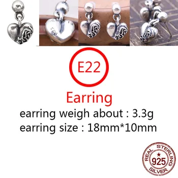 E22 S925 sterling sølv øreringe personlighed retro punk, hip-hop stil evige hjerte-formet brev modellering populære smykker hot