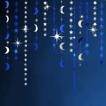 EID MUBARAK Ramadan Papir Glitter Gold Blue Moon Star String Kranse Hængende Banner Væg Party Dekorationer til Fødselsdag, Bryllup
