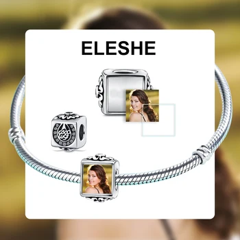 ELESHE Personlige Brugerdefinerede Foto Charm i 925 Sterling Sølv Perler Passer Oprindelige Armbånd Kvinder DIY Smykker Tilbehør