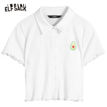 ELFSACK Solid Ren Casual T-Shirts Kvinder Afgrøde Top 2021 Sommer Chic-Knappen Korte Ærmer koreanske Damer Grundlæggende Daglige Top