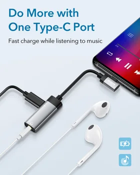 ESR USB-C 3,5 mm DAC AUX Hovedtelefoner Type C 3.5 Jack Audio Adapter Kabel Til iPad Pro 11 Samsung S20 osv AUX Øretelefon Converter