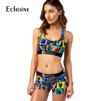 Echoine Kvinder sommeren Sexy club Trykt To delt Sæt Afgrøde Top-Rytter Shorts, der Passer Bodycon Træningsdragt Sæt Fitness Tøj Tøj