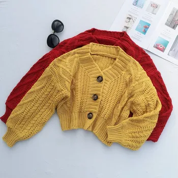 Efterår og Vinter Kvinder ' s Knit Cardigan Kort Afgrøde Toppe Smarte Studerende Løs Solid Farve Single-Breasted Sweater Kvinder