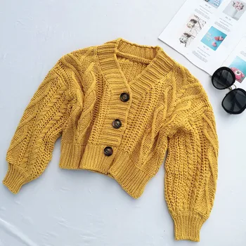Efterår og Vinter Kvinder ' s Knit Cardigan Kort Afgrøde Toppe Smarte Studerende Løs Solid Farve Single-Breasted Sweater Kvinder