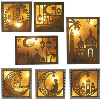 Eid Mubarak Indretning borddekoration Ramadan Romantisk LED Fyrfadsstage Mode Træ-Moskeen Stearinlys Lys Kreative Eid Mubarak