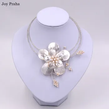 Eksklusivt design naturlige perle bead shell halskæde / Blomst kvinder kravebenet kæde / engros dropshipping