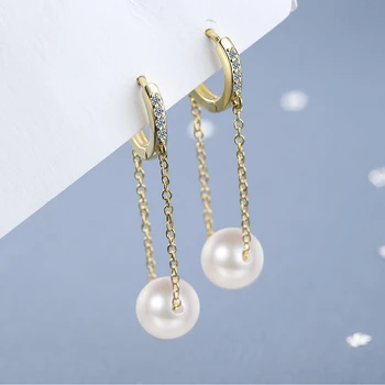 Elegant Perle Øreringe Mode 925 Sterling Sølv, Lang Kæde Kvast Øreringe til Kvinder 14k Guld Sølv Hoop Øreringe Smykker Gave