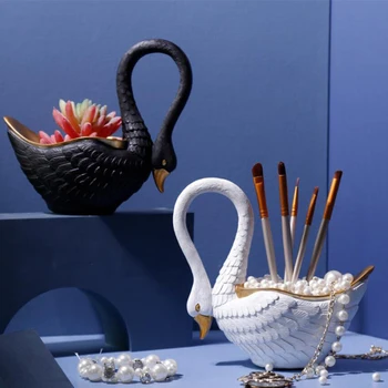 Elegant Svane-Tasten Skål, Harpiks Swan Figur Opbevaring Holder Desktop Slik Skål