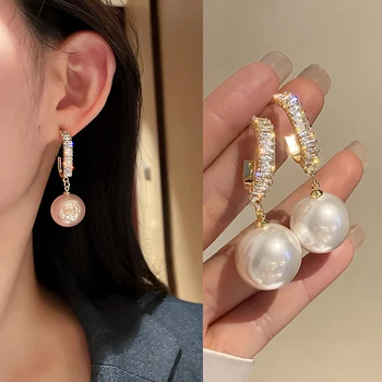 Elegant koreanske Overdimensionerede Pearl Drop Øreringe til Kvinder Boheme Gyldne Runde Efterligning Perle Bryllup Mode Øreringe Smykker