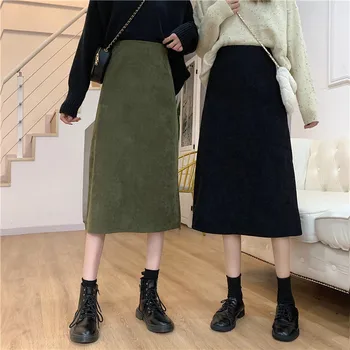 En Ny Linje Japansk Harajuku Efterår Og Vinter Kvinder Nederdel Med Høj Talje Solid Kvindelige Koreanske Streetwear Elegante Lange Nederdele Plus Størrelse