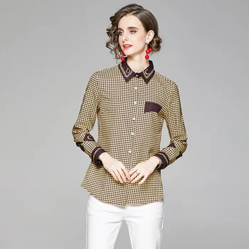 England-Stil Button Down Shirt til Kvinder Kontor Elegant Casual Fashion langærmet Slim Bluse Dropshipping Design Print Toppe