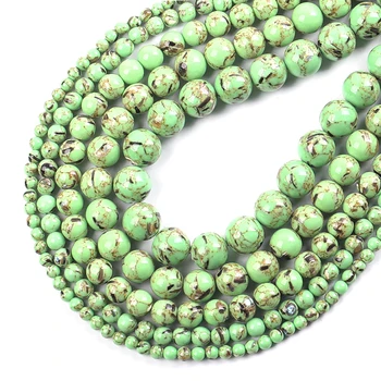 Engros Lys grøn Shell Howlite Mala Turkiser Runde Løse Perler til smykkefremstilling 15