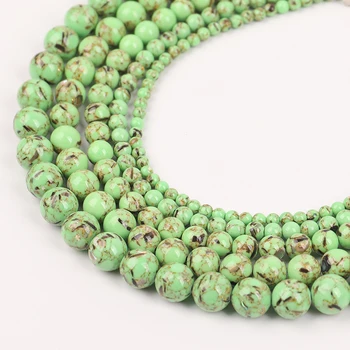 Engros Lys grøn Shell Howlite Mala Turkiser Runde Løse Perler til smykkefremstilling 15