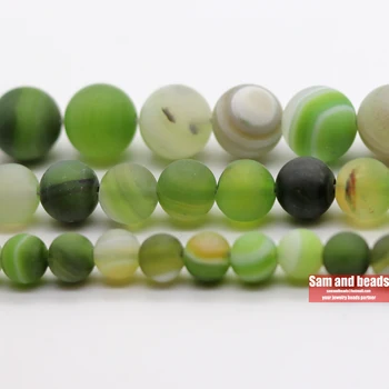 Engros natursten Kedelig polske Mat Army Grøn Stribe Agater Runde Løse Perler Til smykkefremstilling DMS23