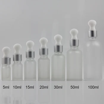 Engros tom matteret 15 ml æterisk olie flaske, kosmetiske glas pipette flaske med hvid top
