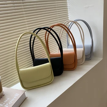 Enkel Stil, Små PU Læder skuldertasker til Kvinder 2021 Sommeren Luksus modemærker Trendy Elegante Baguette Håndtasker