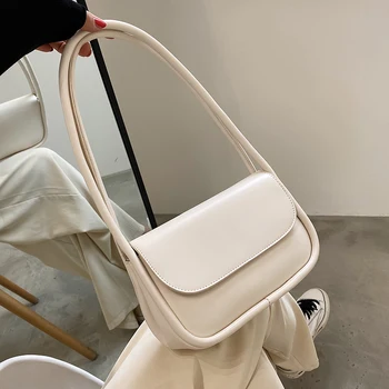 Enkel Stil, Små PU Læder skuldertasker til Kvinder 2021 Sommeren Luksus modemærker Trendy Elegante Baguette Håndtasker