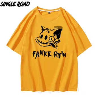 Enkelt Vej, kortærmet T-shirt til Mænd 2021 Sommeren Animationsfilm T-shirts Japansk Streetwear Harajuku Plus Size Gul Oversize T Shirt For Mænd