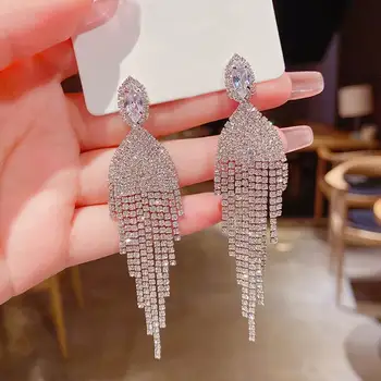 Erklæring Store Skinnende Rhinestones Kvast Lang Dråbe Øreringe Af Høj Kvalitet Kvinder Nye Mode Smykker