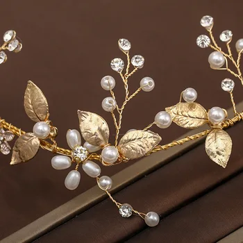 FORSEVEN Kvinder, Piger, fødselsdagsfest Hårsmykker Skinnende Krystal Perler Blad i Blomsten Pandebånd Brud Noiva Bryllup Hairbands