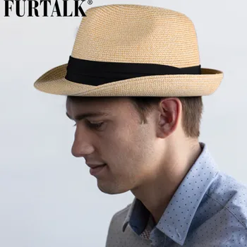 FURTALK Sommer, Sol Strå Hat til Kvinder, Mænd Panama Hat Casual Halm Cap med Webbing Belt 2021